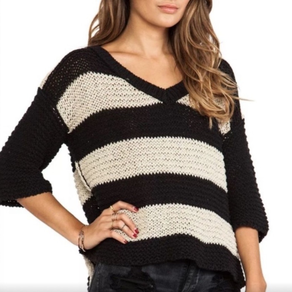 Free People Park Slope Open Knit V-Neck Sweater